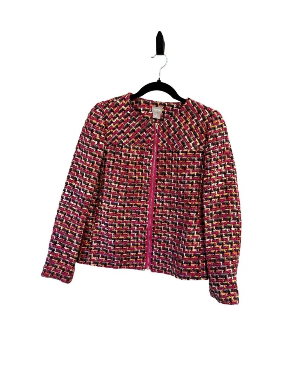 Chicos Womens Multi-Color Tweed Jacket 0 Open Front Long Sleeve Vibrant Design
